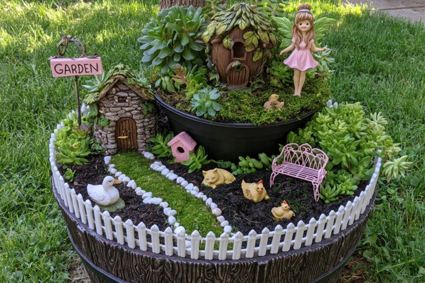 Build a Layered Fairy Garden With Succulents and Miniatures