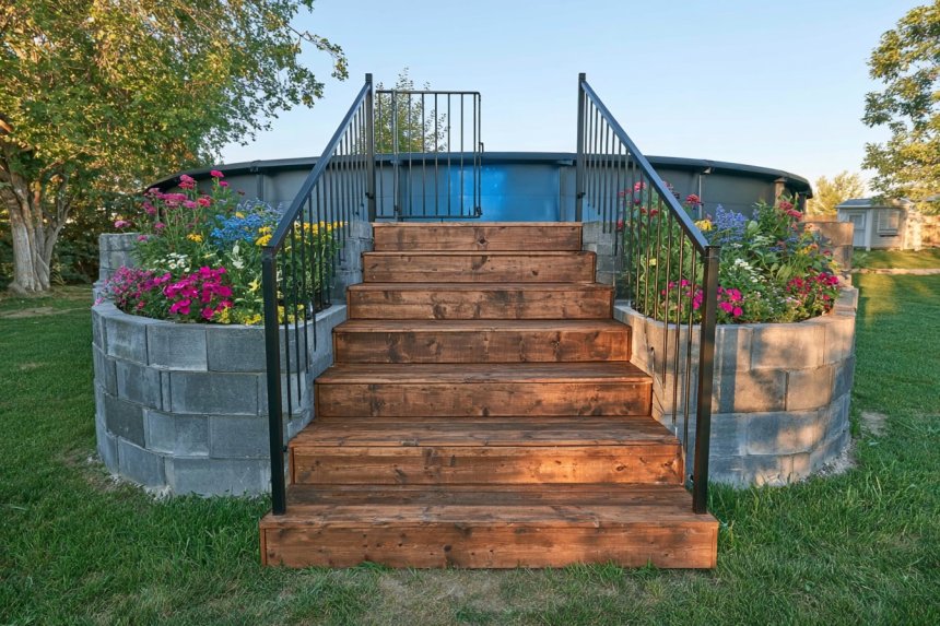 DIY Above Ground Pool Stairs With Built In Planters