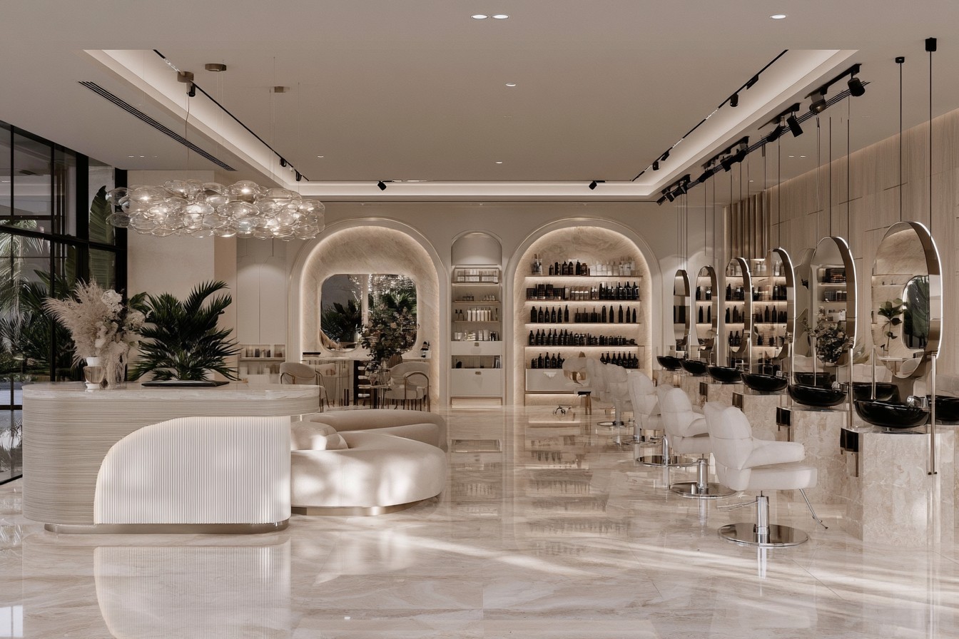 Beauty salon arranged into efficient service workflow zones