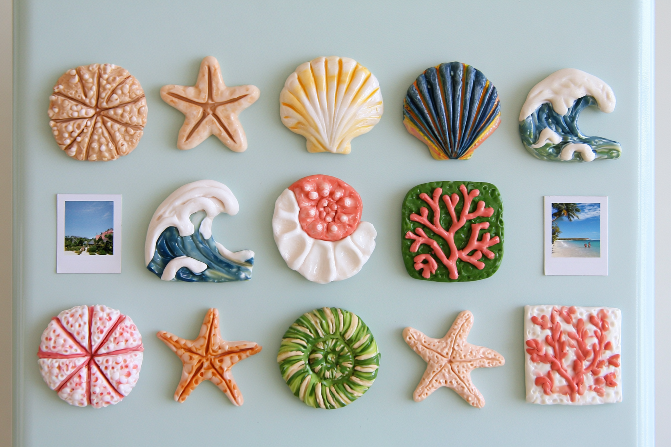 7. Seashell and Coral Texture Magnets