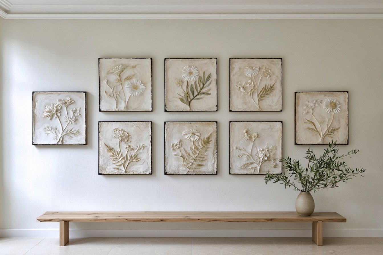1. Botanical Carved Plaster Wall Tiles