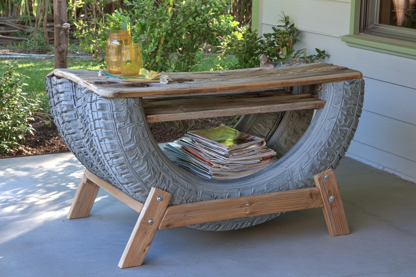 11. Turn A Tire Into A Porch Magazine Table