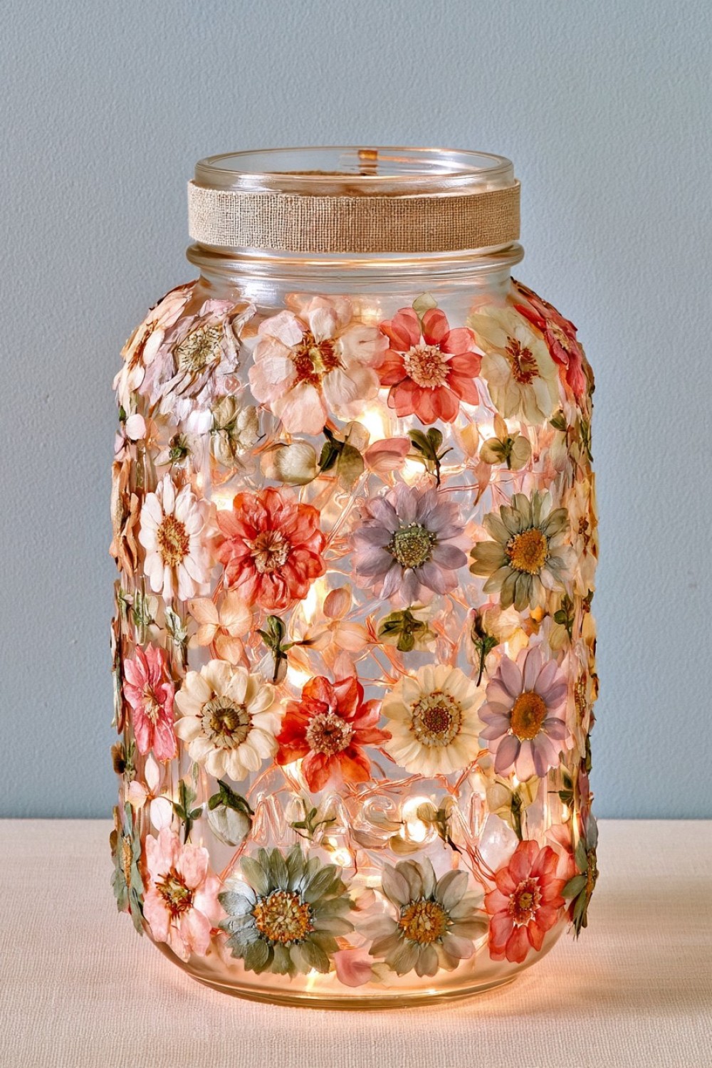 9. Pressed Flower Mason Jar Light