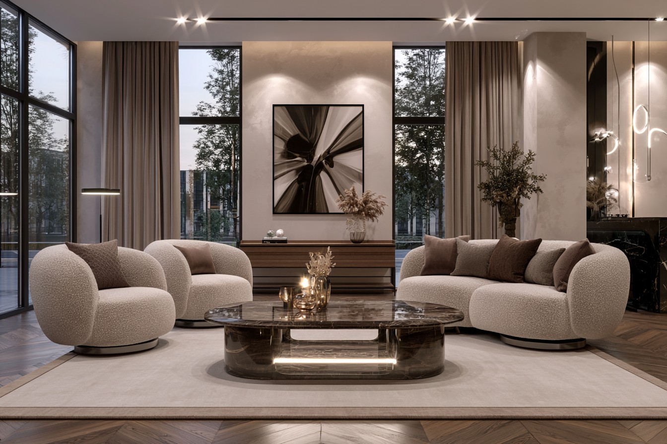 Comfortable boutique-style waiting lounge inside a beauty salon