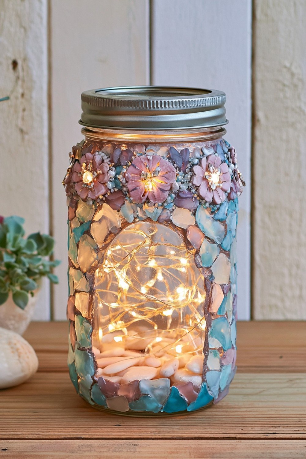 5. Sea Glass Inspired Mason Jar Light