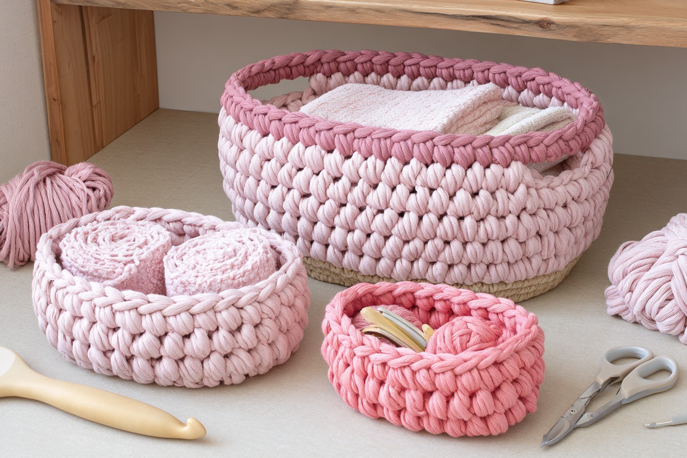 6. Crochet a Sturdy Pink Storage Basket