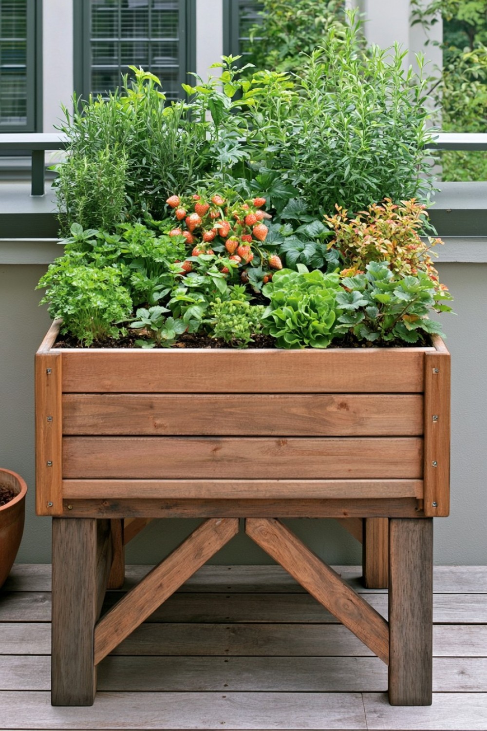 13. Build A Raised Planter On Wooden Legs