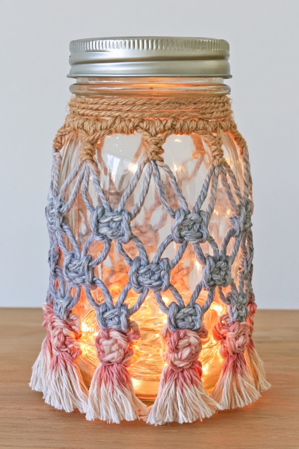 13. Macrame Wrapped Mason Jar Light