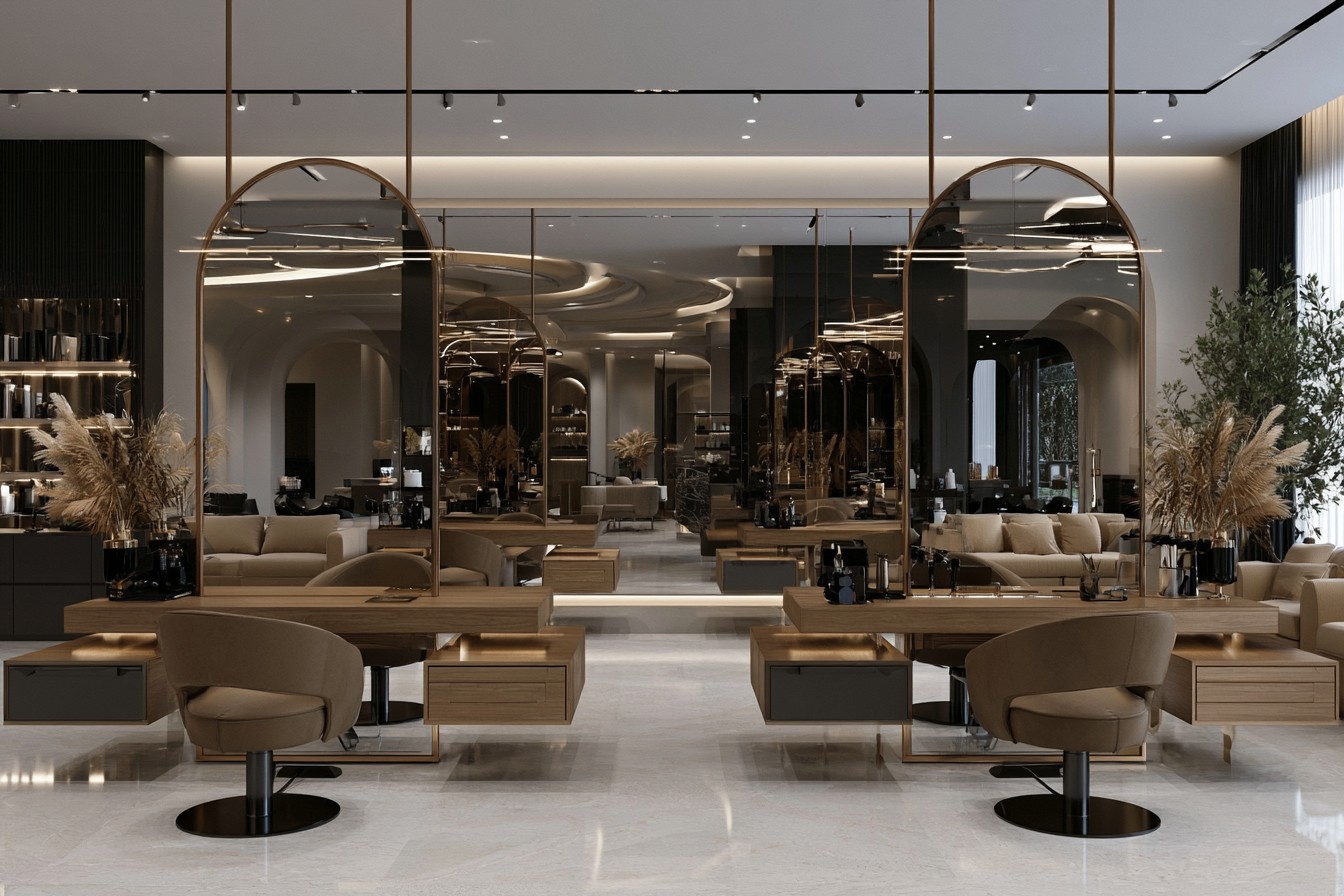 Beauty salon with securely installed floor-to-ceiling mirrors