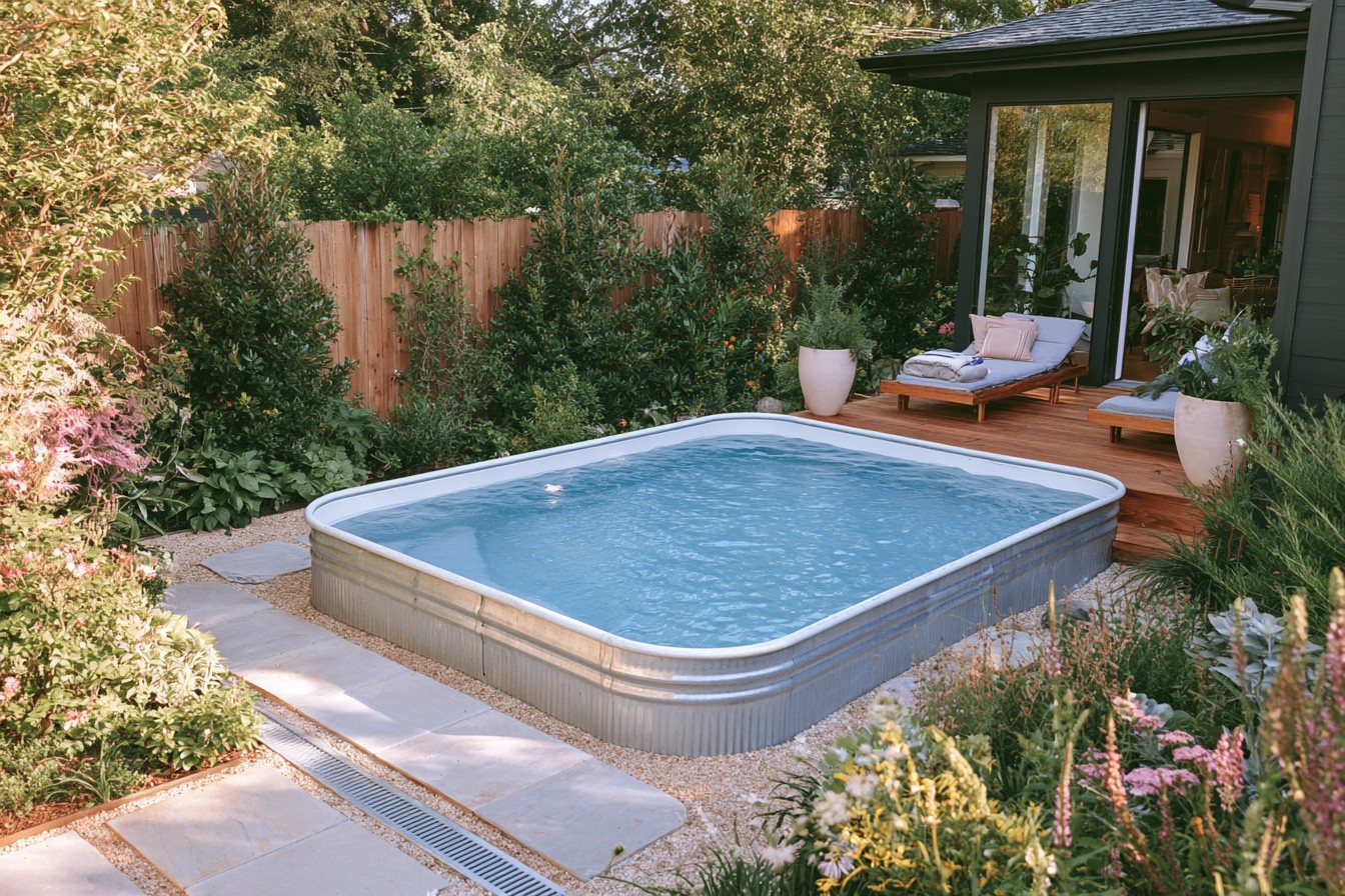 Draining slip-resistant surface installed around a stock tank pool