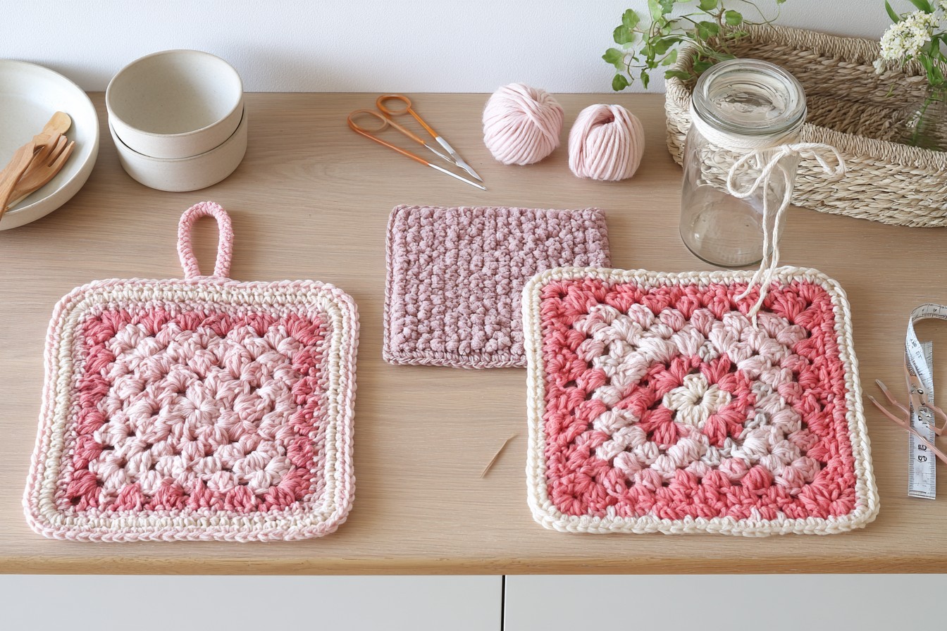 10. Prepare a Pink Crochet Kitchen Set