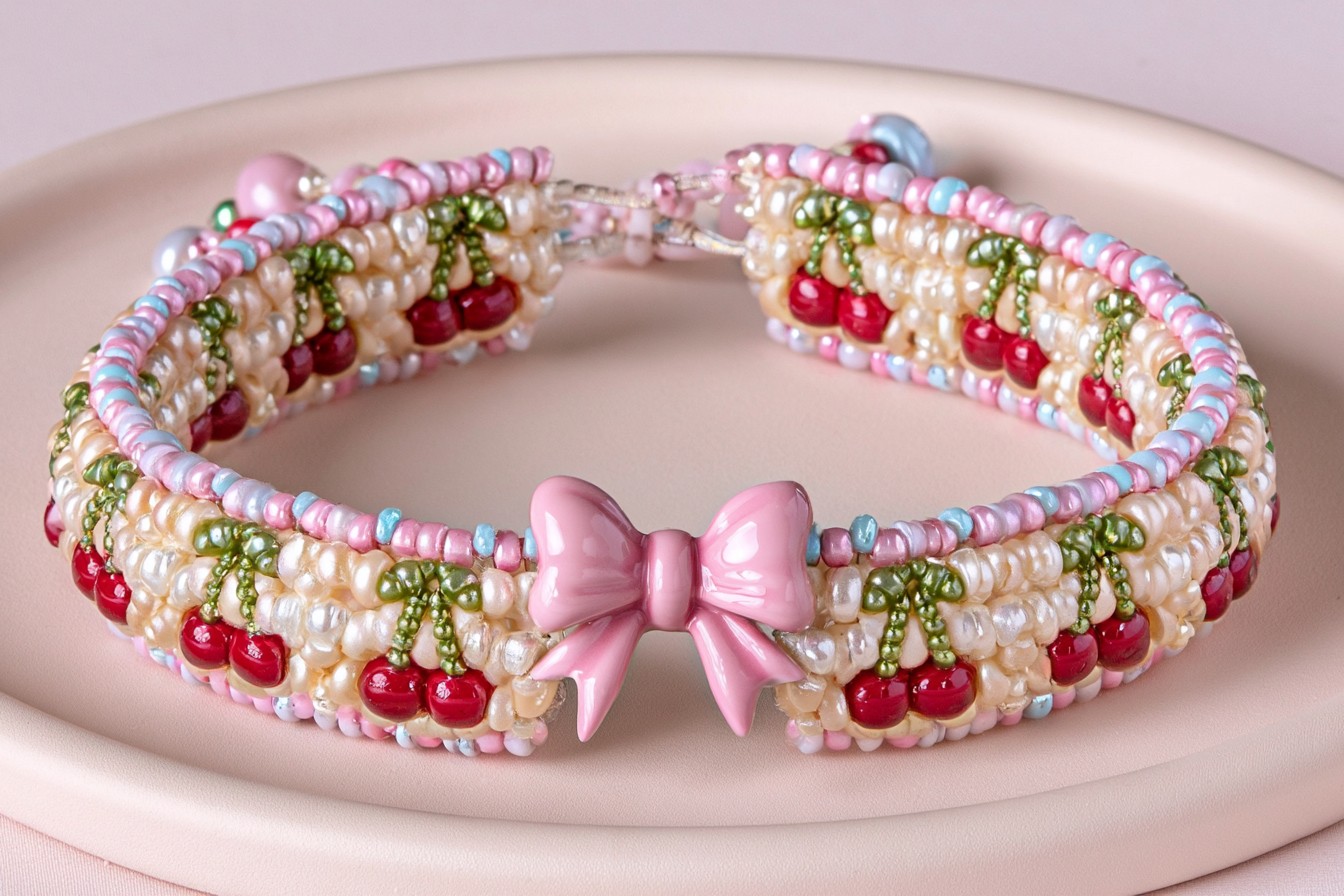 2. Create a Cherry and Bow Beaded Bracelet