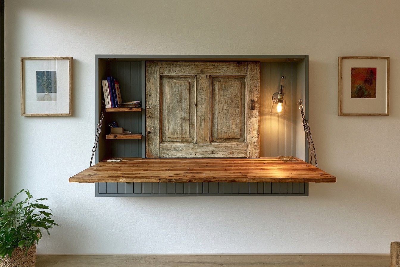 9. Rework Cabinet Doors Into A Fold Down Desk