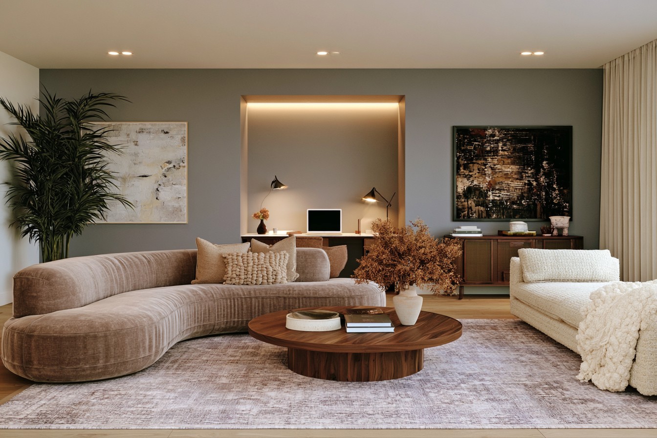 Room divided into practical lighting zones for work and relaxation
