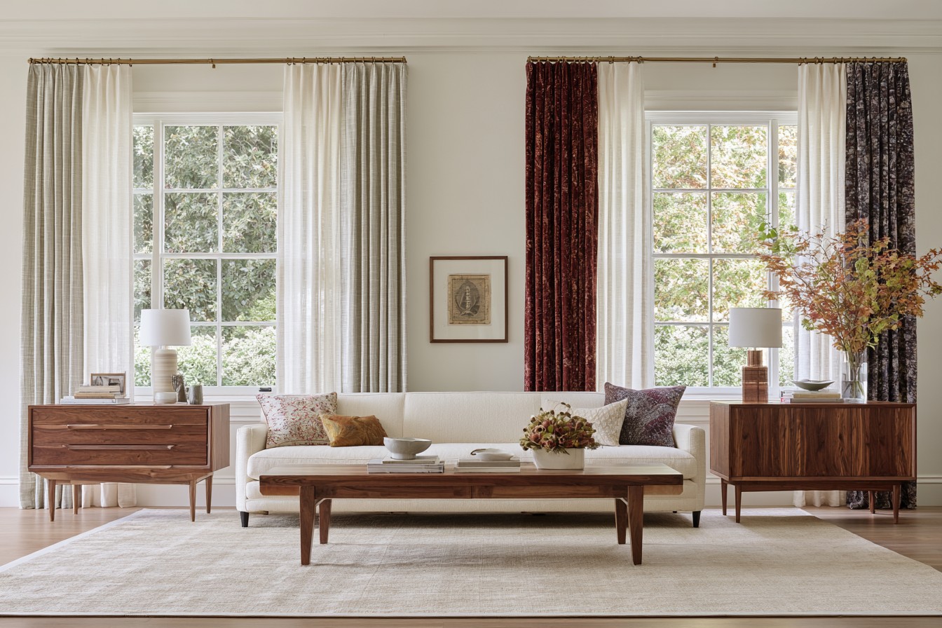 Window treatment refreshed with interchangeable seasonal textile details