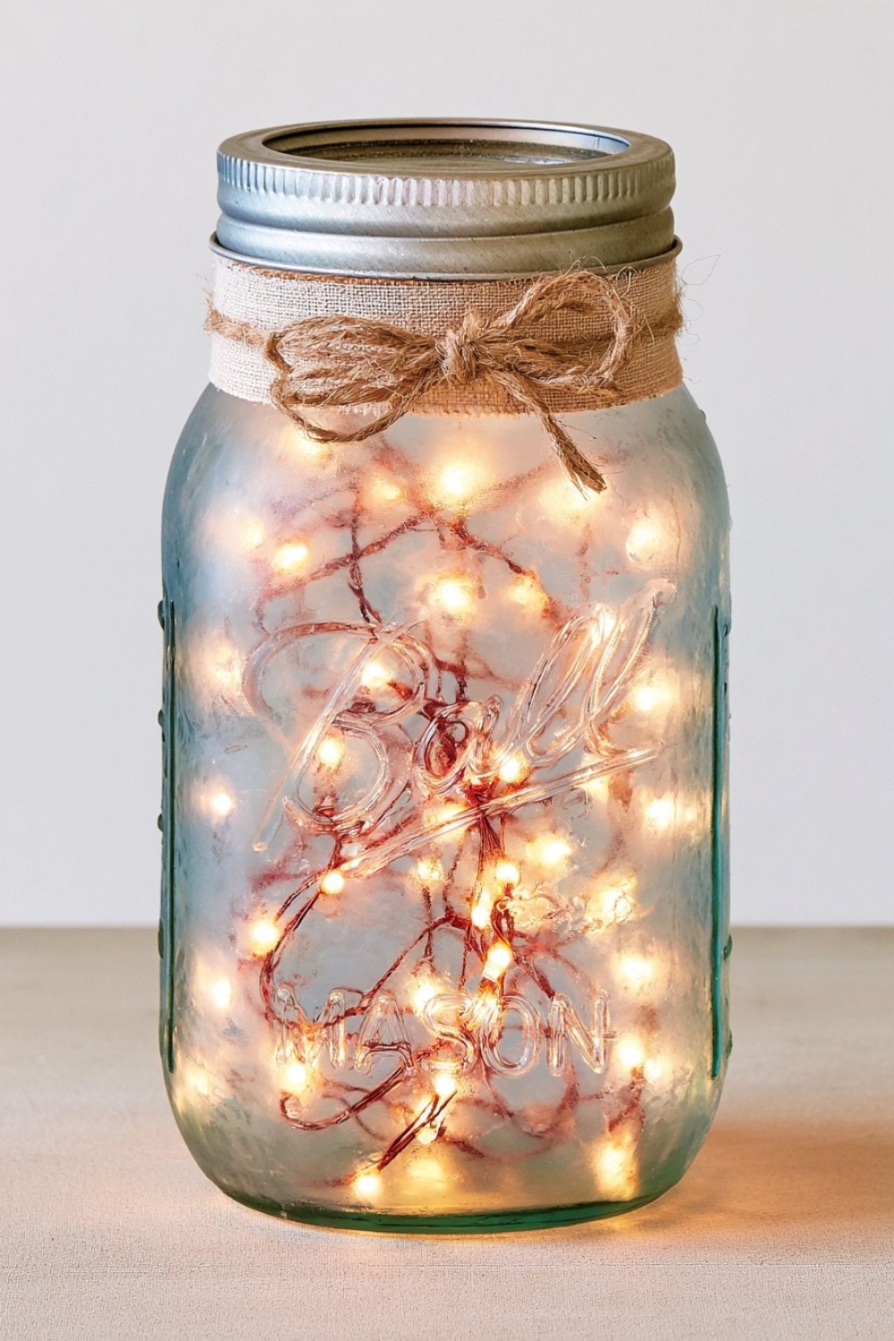 1. Frosted Mason Jar Fairy Light Display
