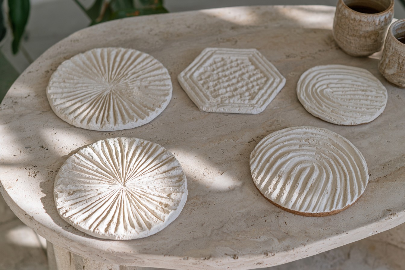 4. Geometric Carved Plaster Coasters