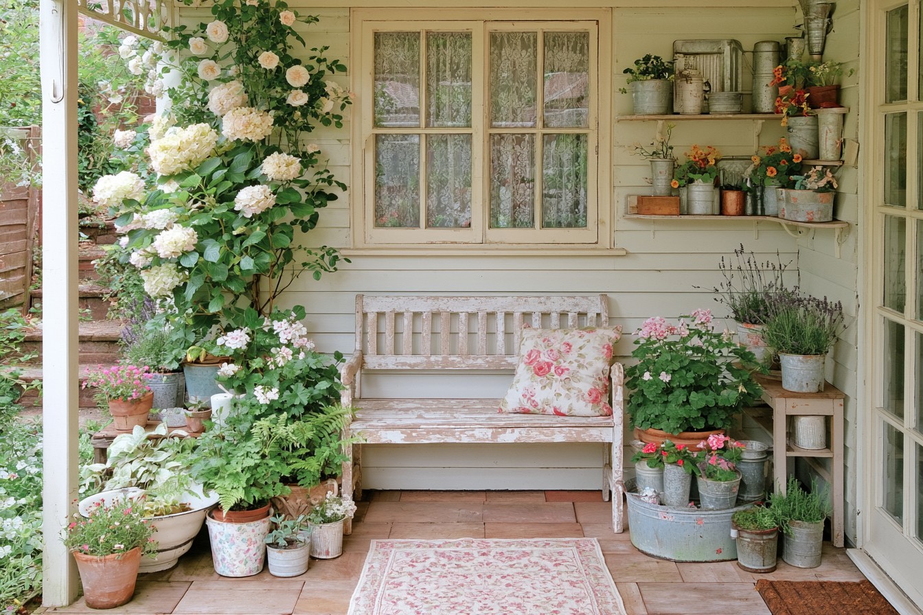 Informal veranda container garden arranged at varied heights
