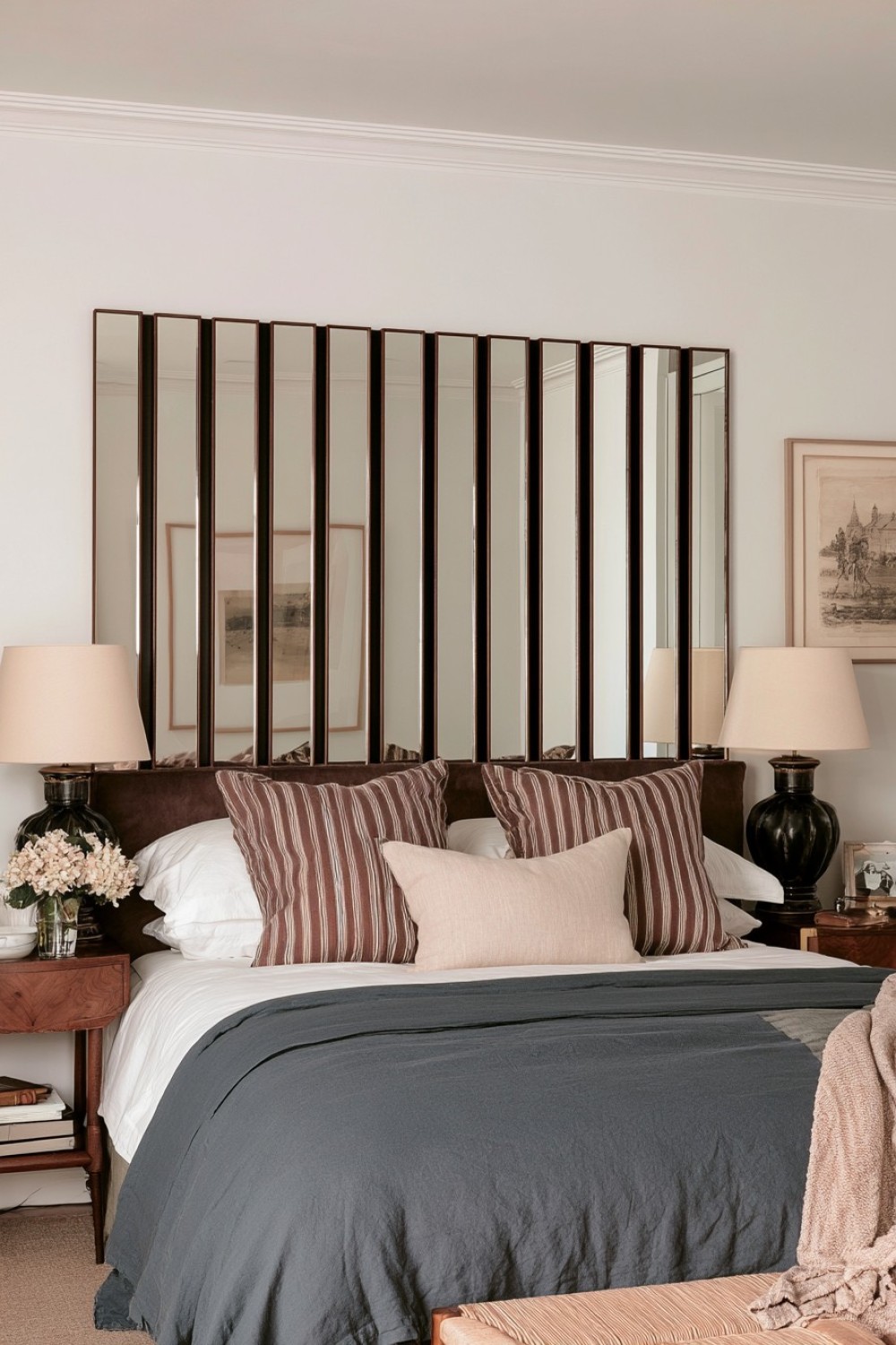 11. Slim Vertical Mirror Strip Headboard
