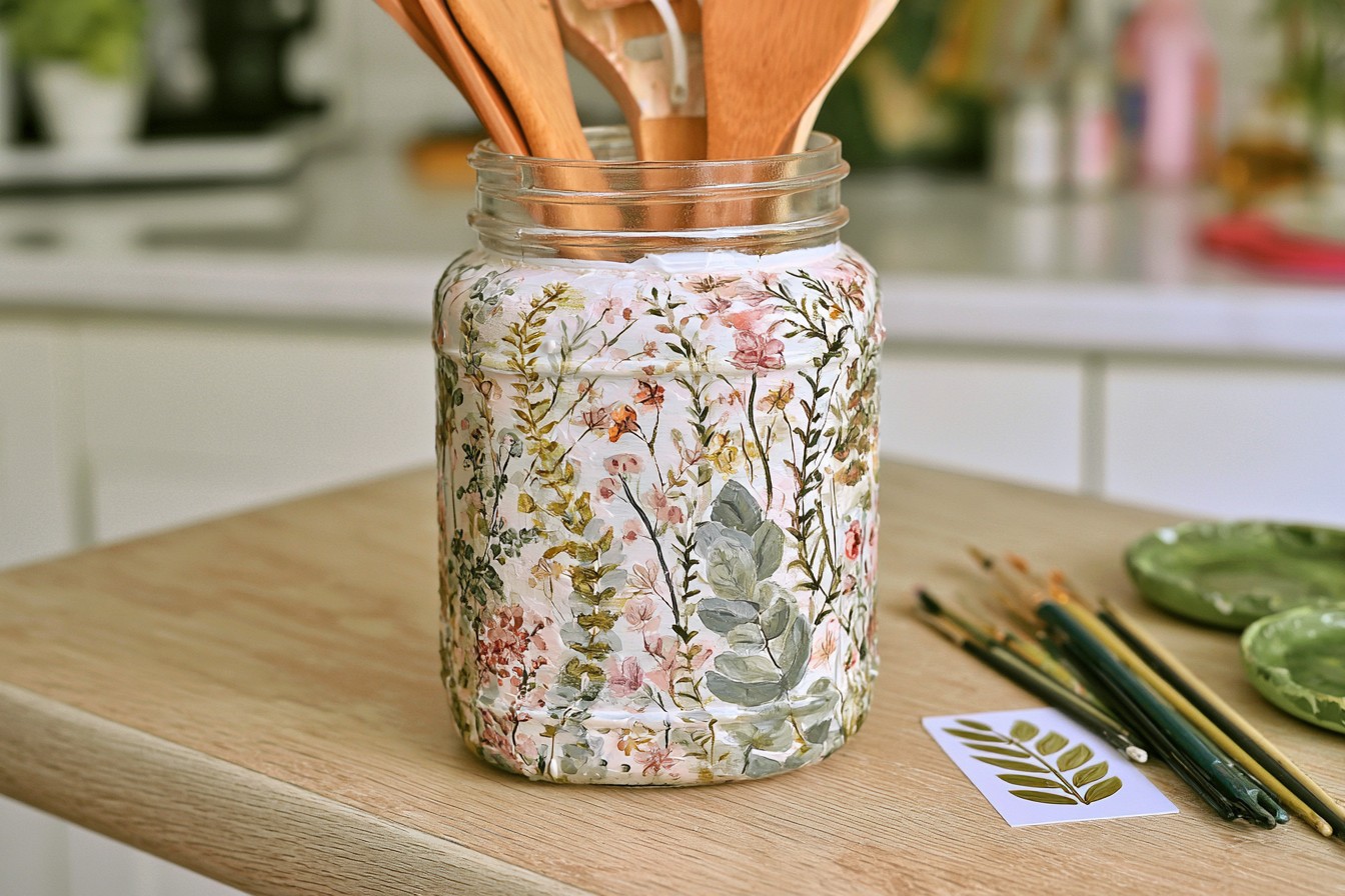 3. Delicate Botanical Illustration Jar