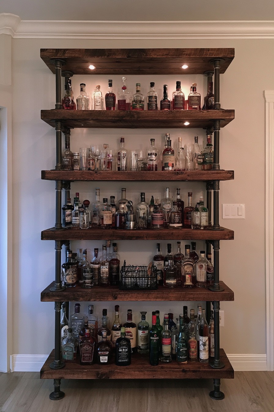 5. Make An Industrial Pipe And Wood Liquor Cabinet