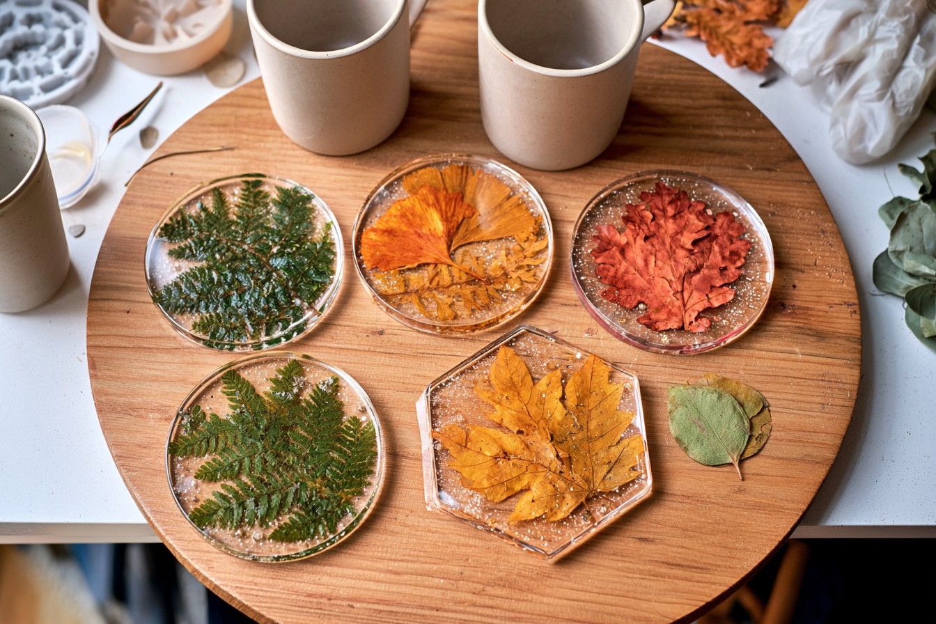 13. Preserve Dried Leaves in Resin Coasters