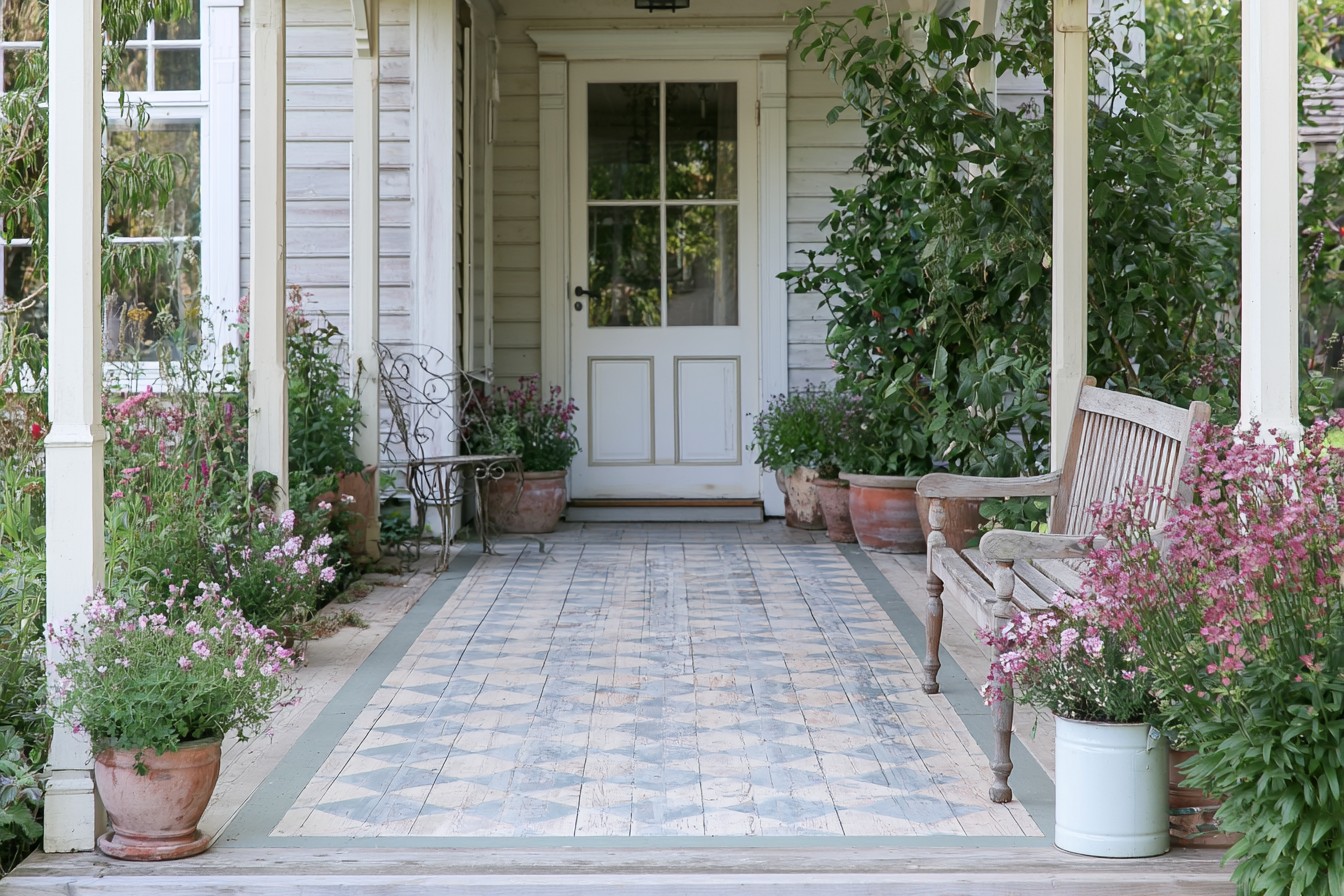 Vintage geometric pattern painted on a prepared veranda floor