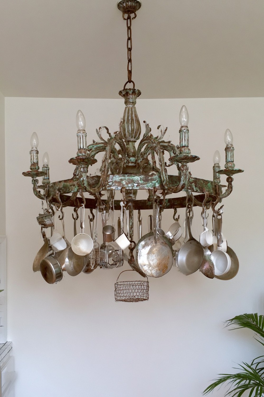 8. Repurpose The Frame Into A Ceiling Mounted Pot Rack