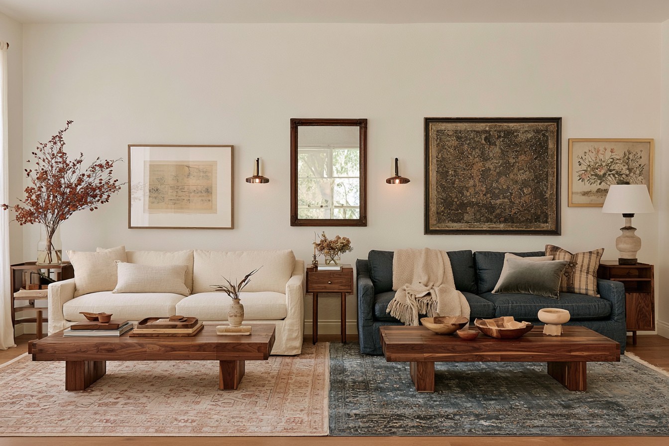 Carefully edited seasonal room with clear surfaces and balanced accessories