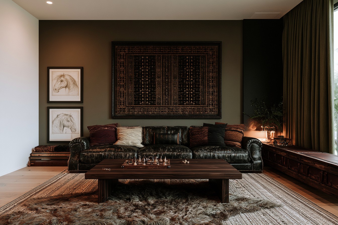 Modern Western motifs used in a dark Gothic living room