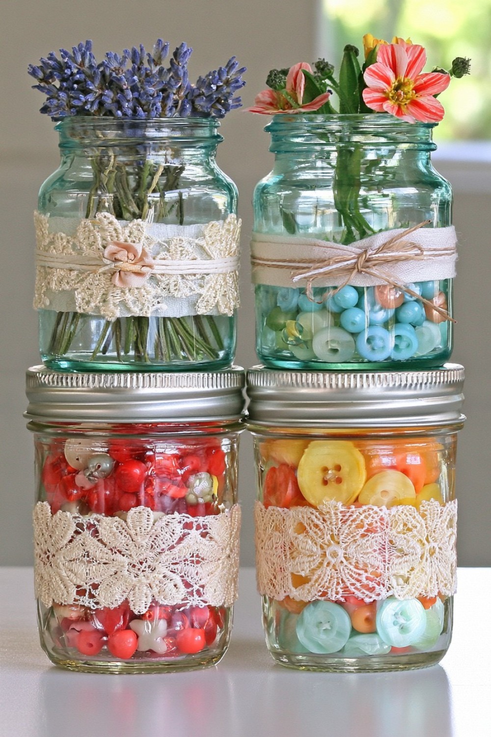 5. Lace Wrapped Vintage Mini Jars