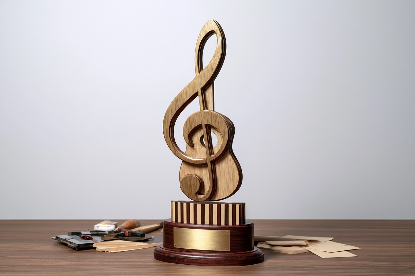 7. Wooden Music Note and Instrument Trophy