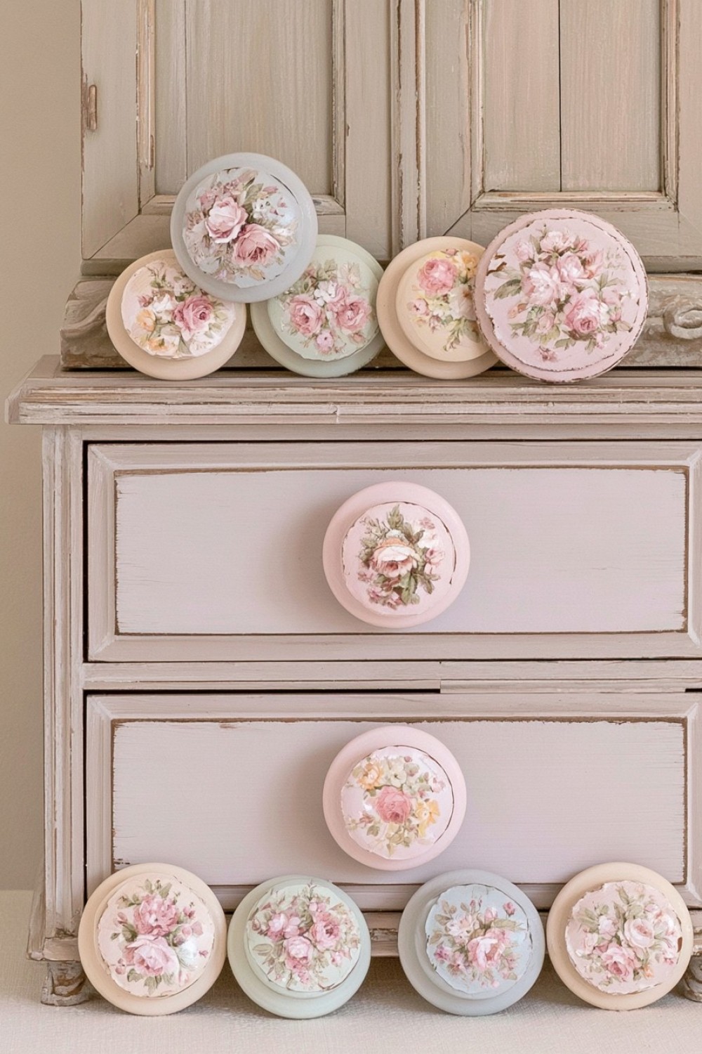 17. Floral Decoupage Furniture Knobs