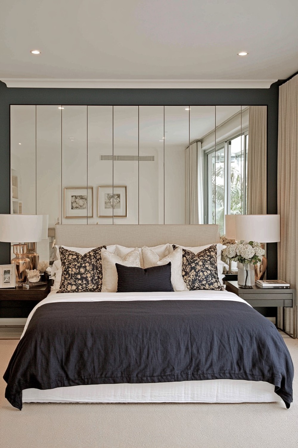 7. Full Width Mirrored Wall Headboard