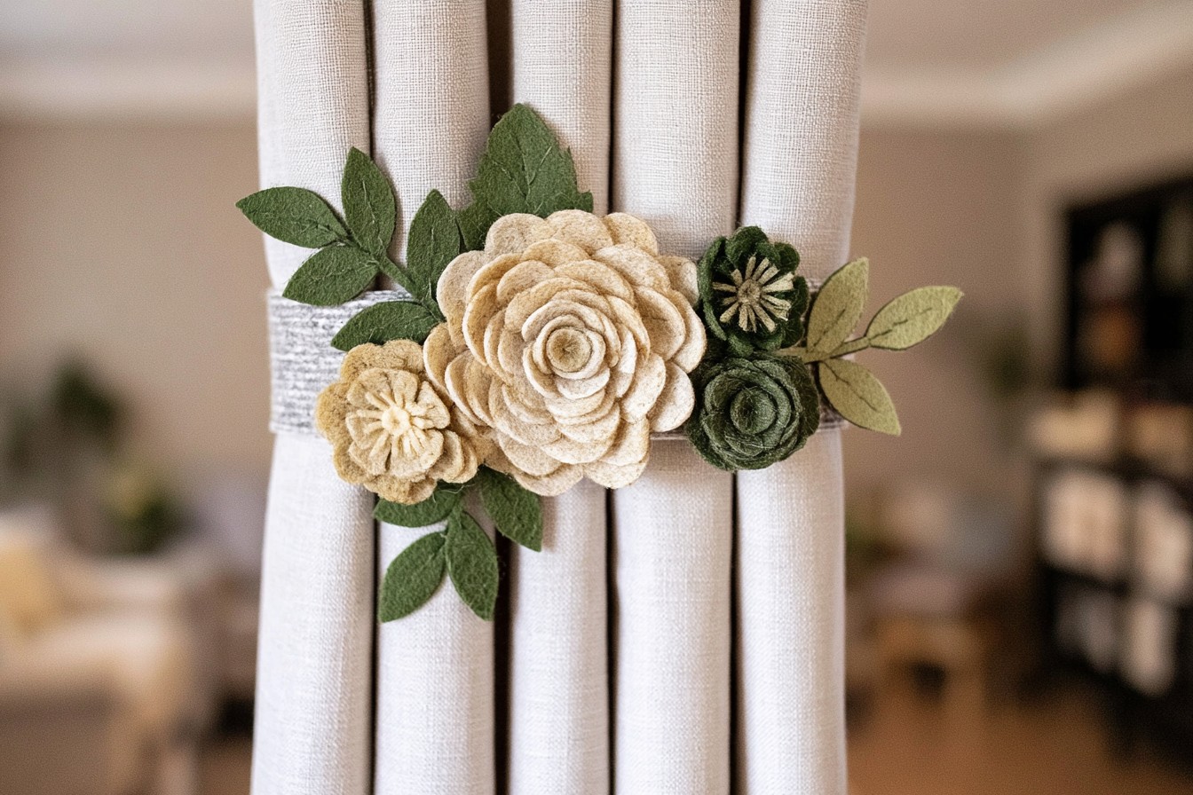 7. Sew Felt Flower Curtain Tiebacks