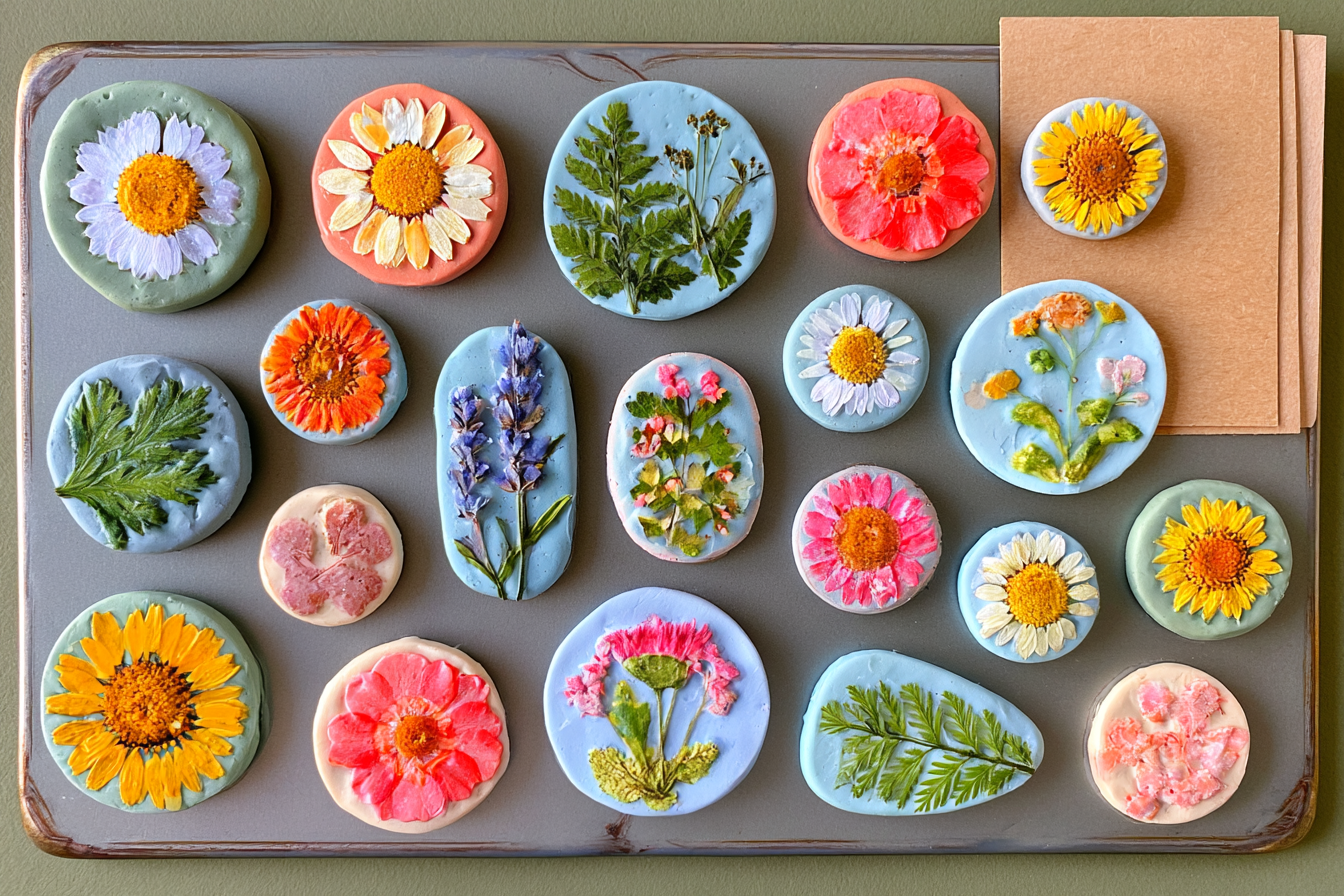 4. Botanical Magnets with Pressed Flower Textures