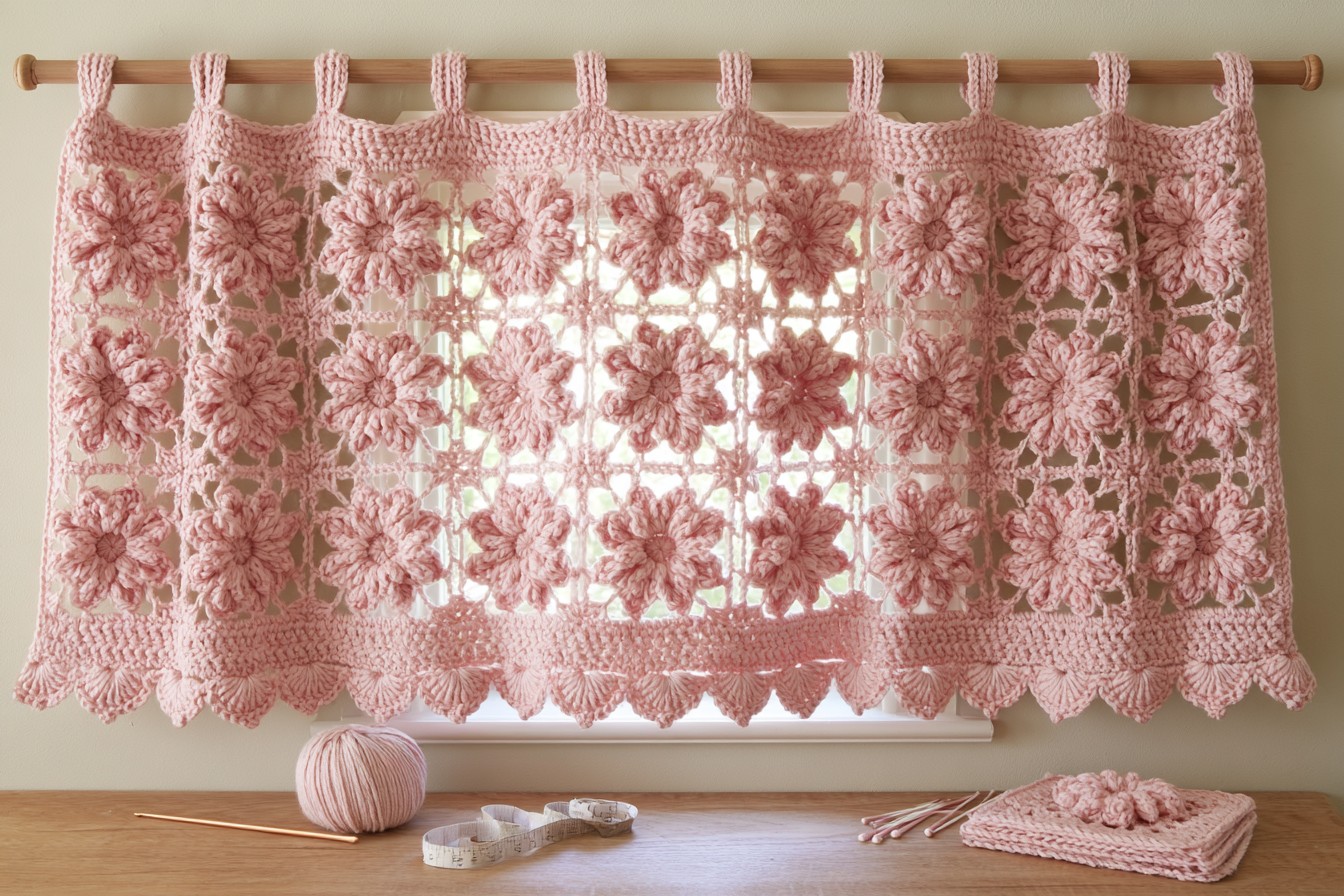 9. Crochet a Pink Café Curtain