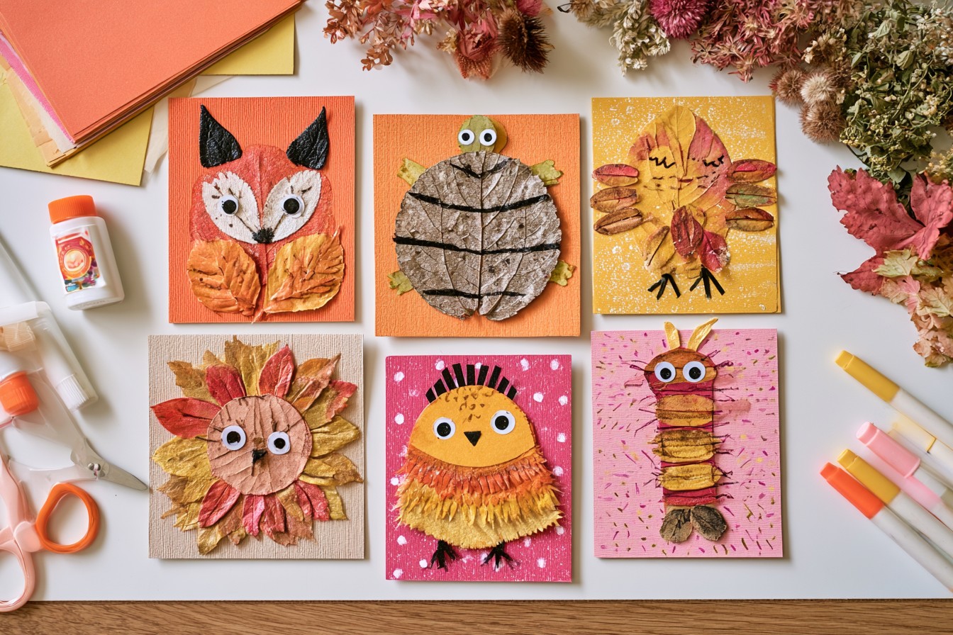 9. Create Playful Leaf Animal Pictures with Children