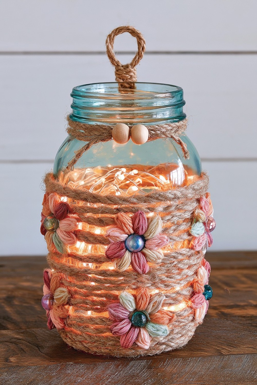 3. Rustic Twine Wrapped Mason Jar Lantern