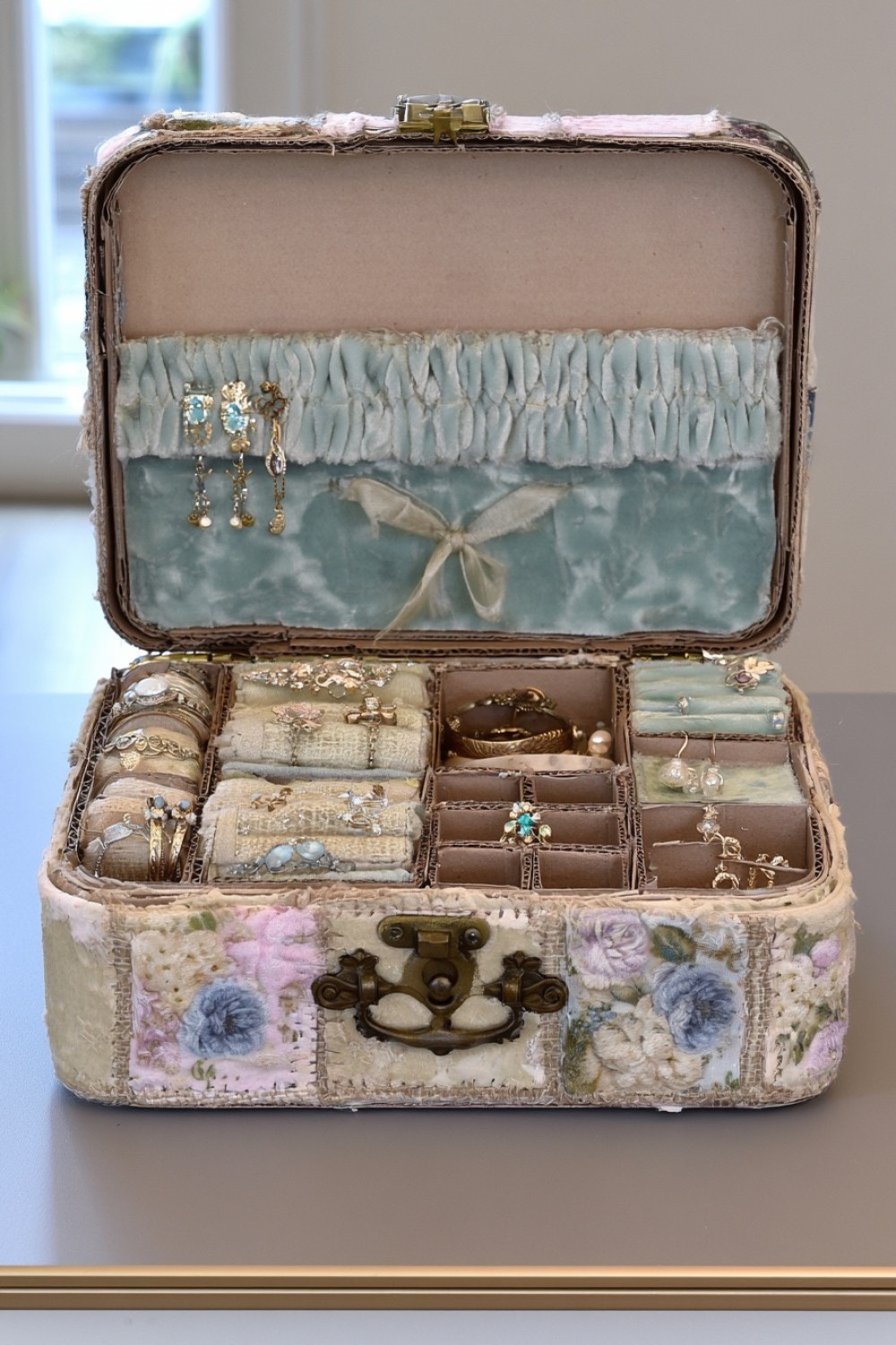 10. Upcycle A Cardboard Gift Box With Fabric
