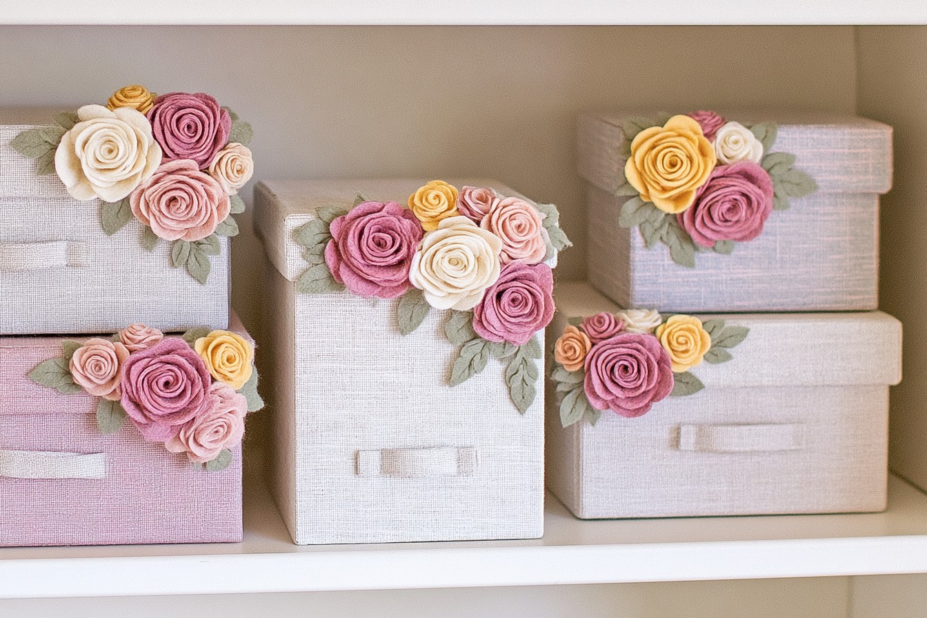 10. Embellish Storage Boxes with Felt Flowers