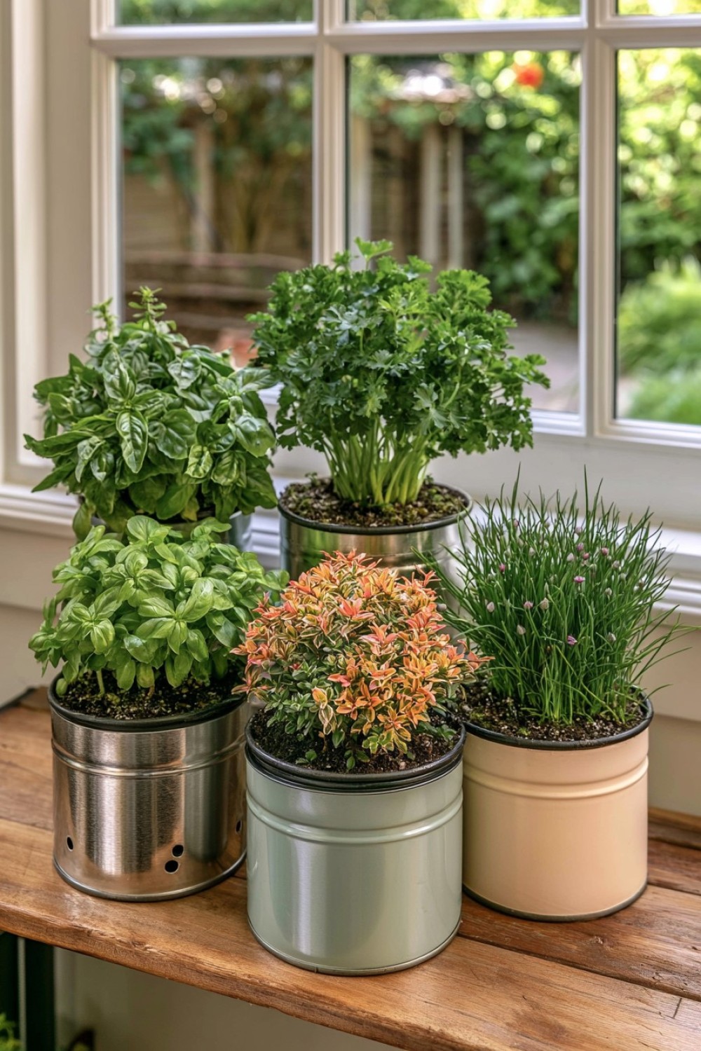 4. Repurpose Tin Containers For An Herb Garden
