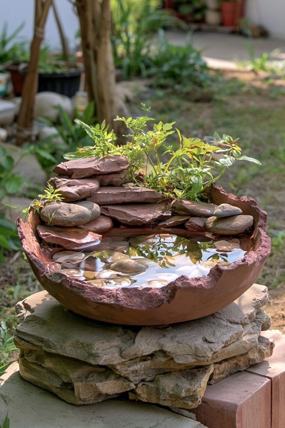 10. Make A Broken Pot Watering Station
