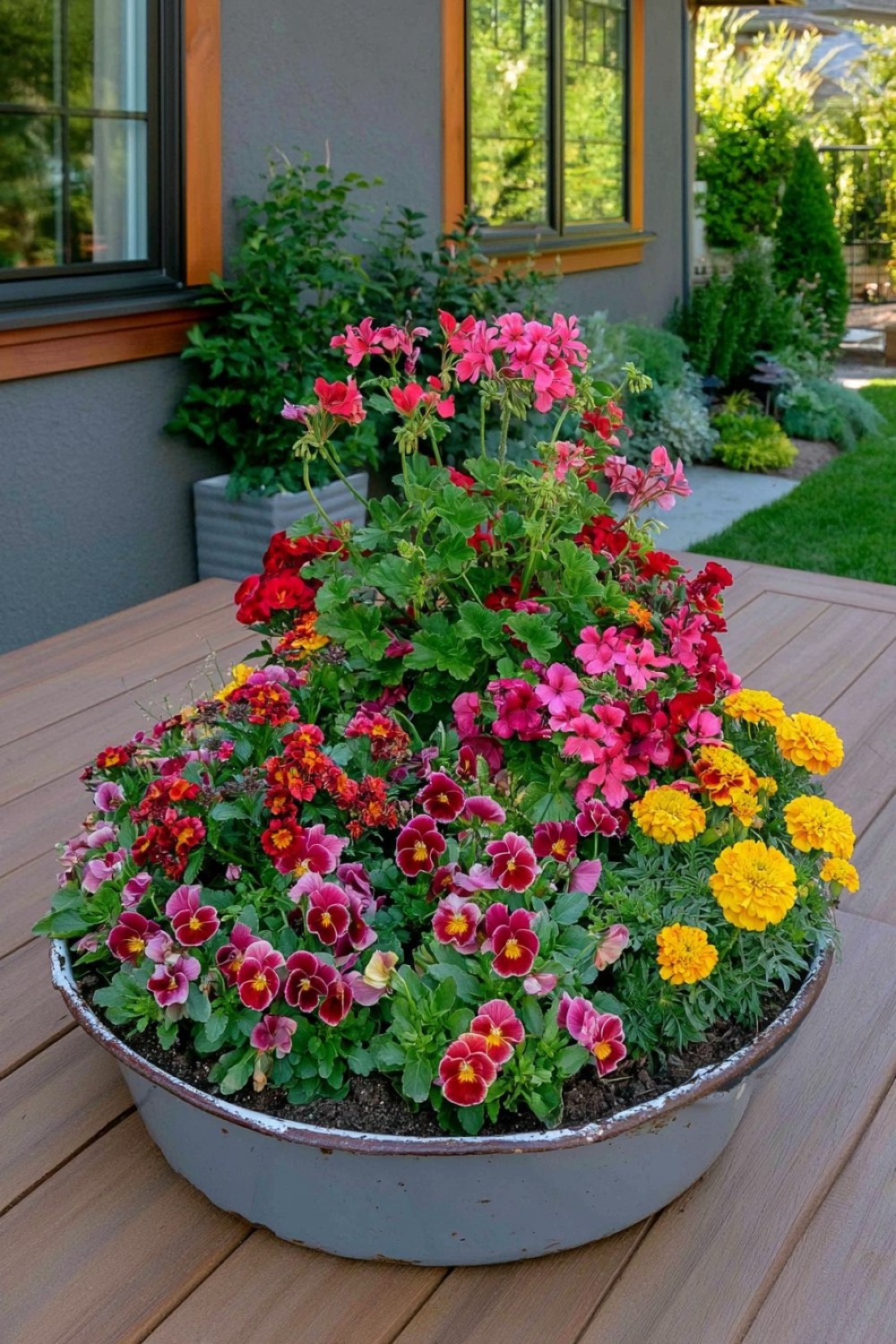 14. Repurpose An Enamel Basin As A Flower Planter