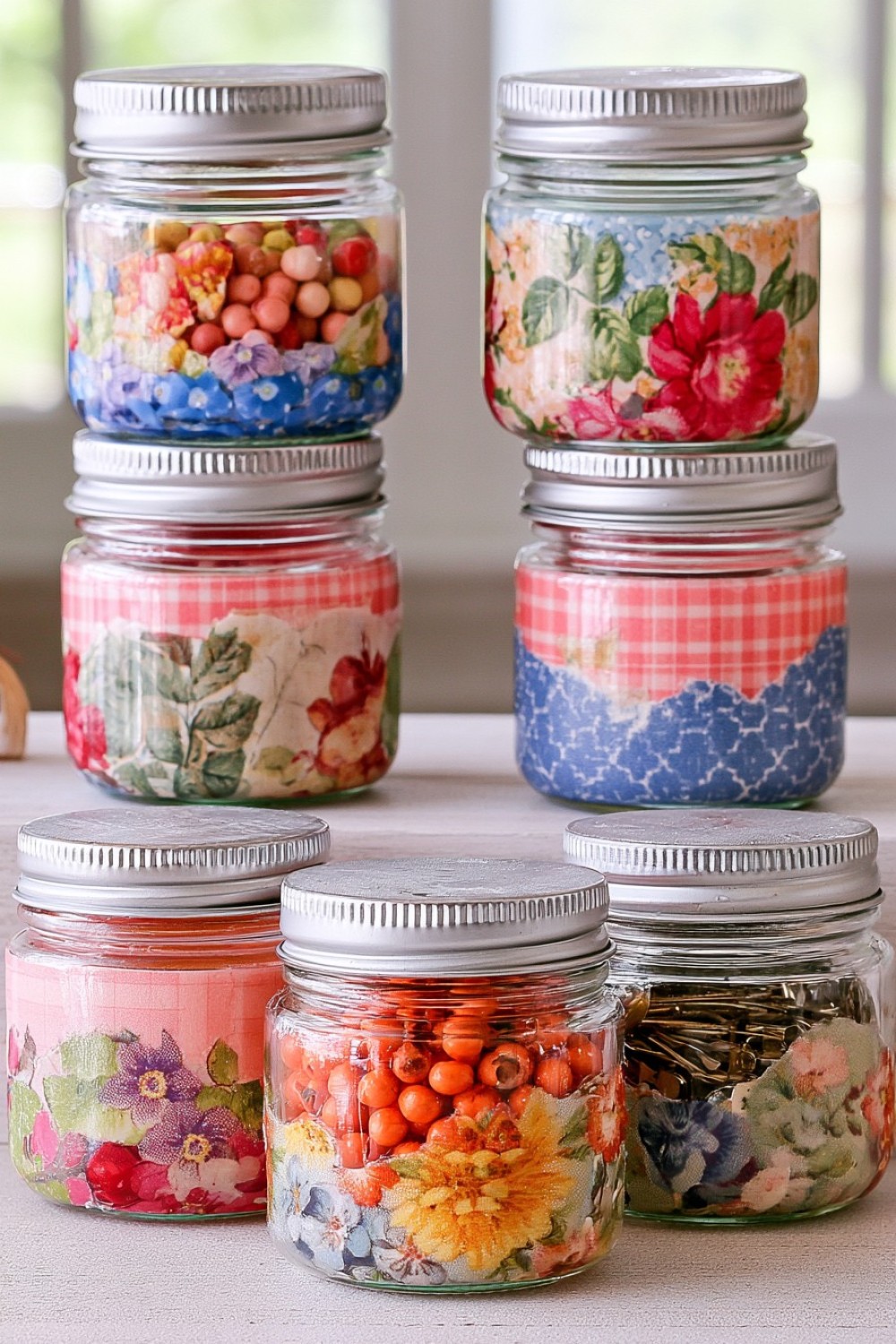 12. Decoupage Paper Mini Jars