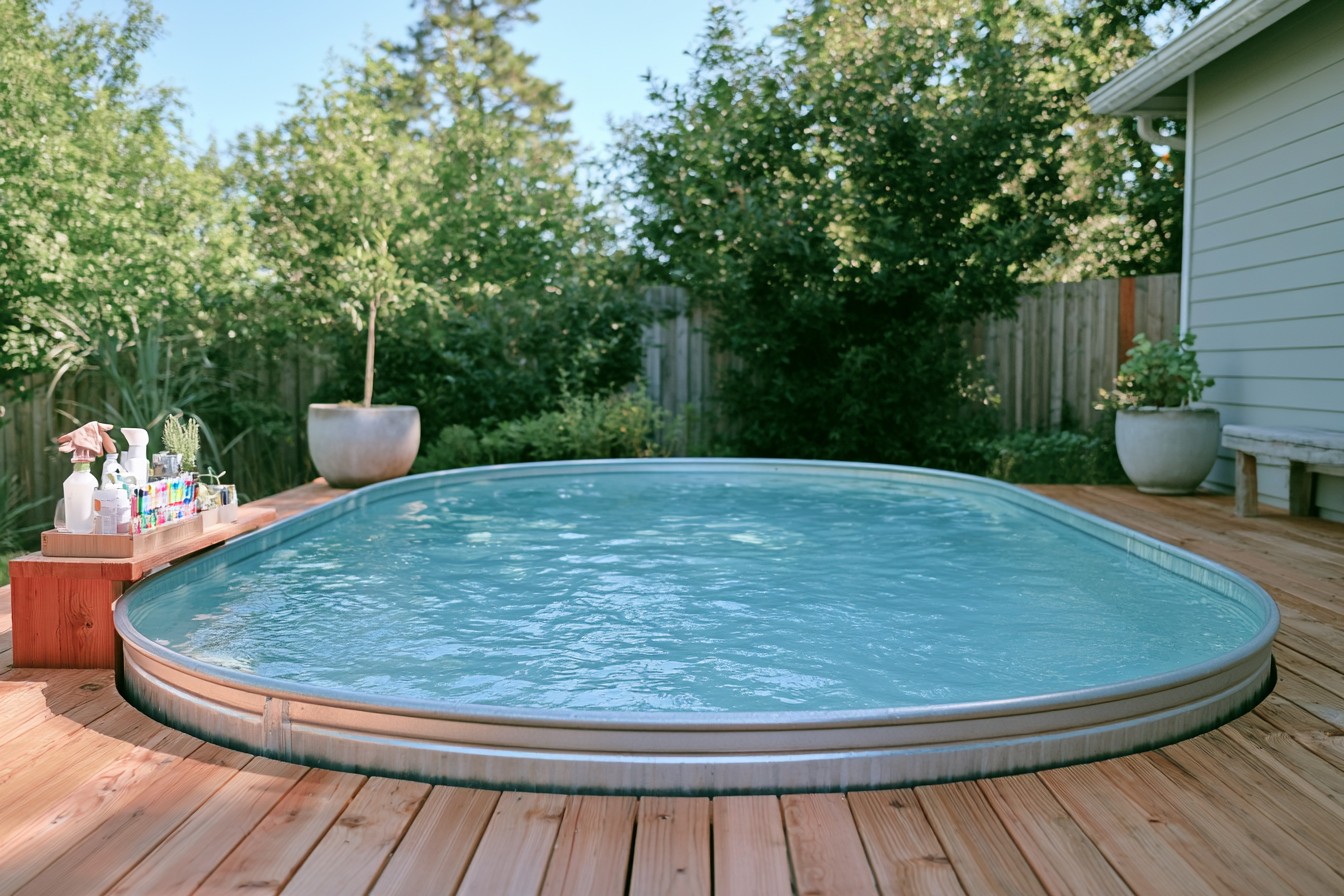 Pool water being tested before use with an appropriate test kit