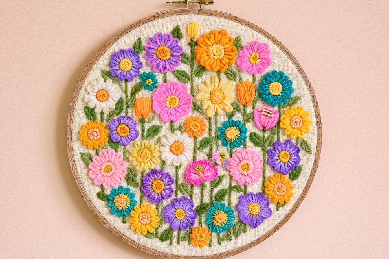 2. Design a Felt Flower Garden in an Embroidery Hoop