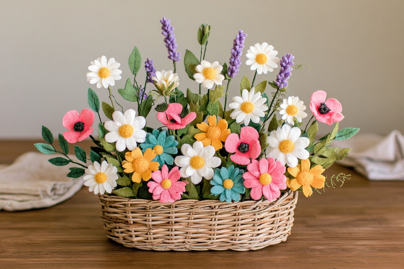 9. Fill a Centerpiece Basket with Felt Wildflowers