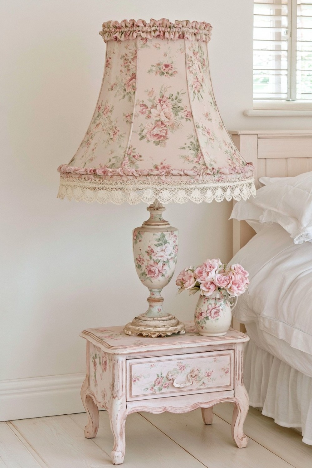 13. Lace Trimmed Fabric Lampshade Makeover