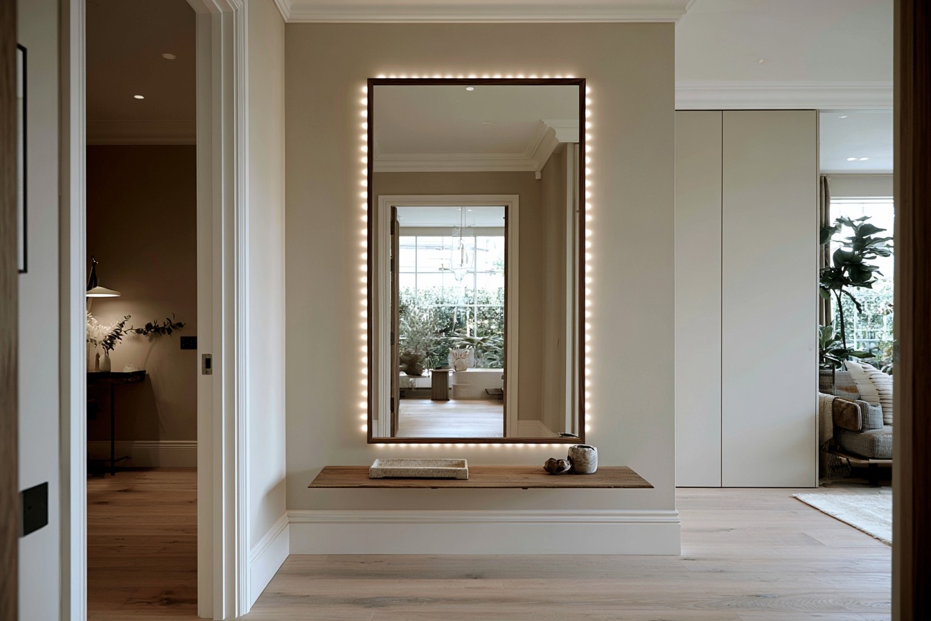 Compact room brightened with reflected light and pale surfaces